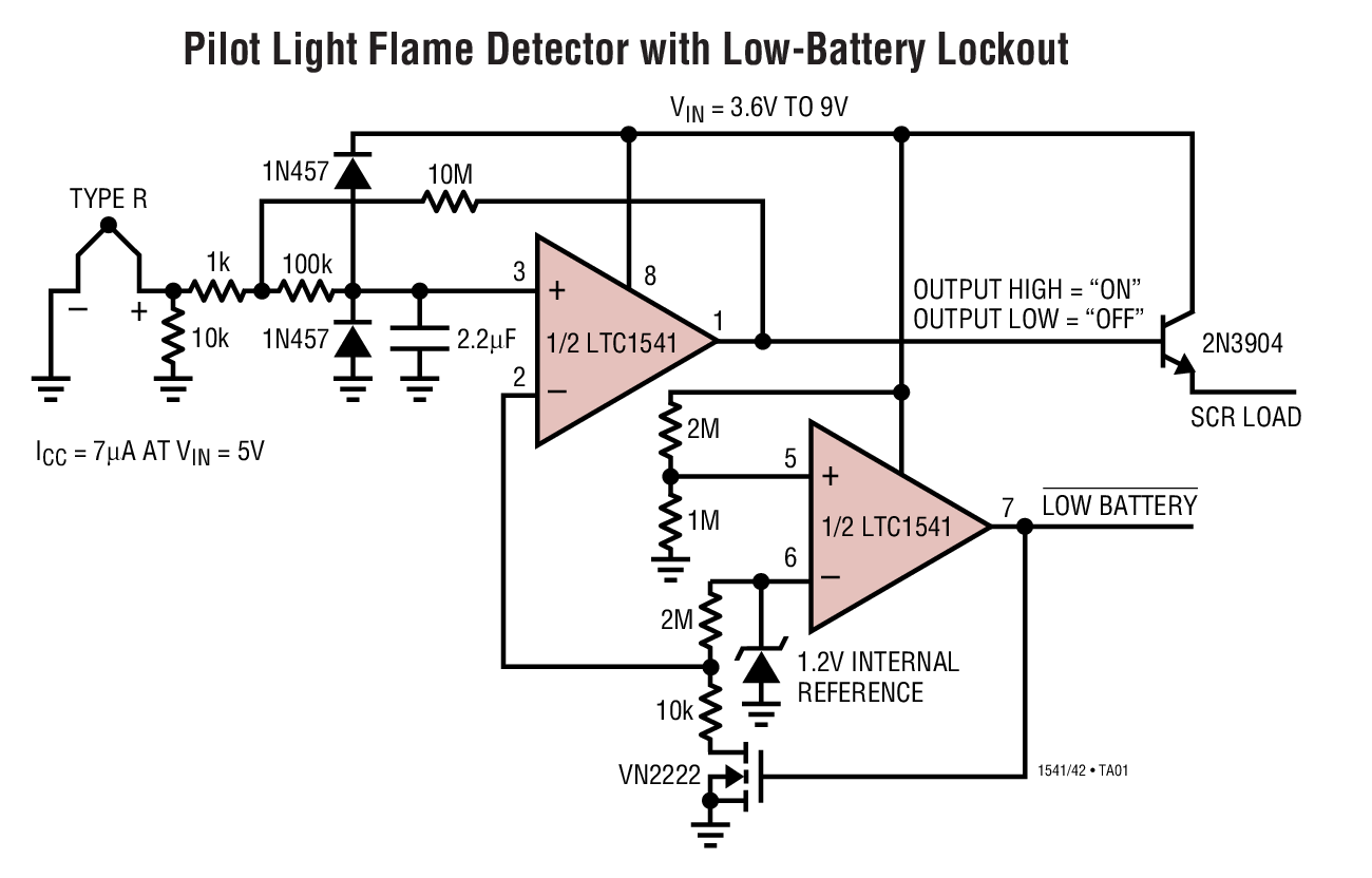 Pilot Light Flame Detector with Low-Battery Lockout