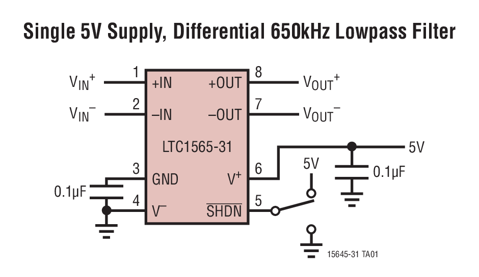 Single 5V Supply, Differential 650kHz Lowpass Filter