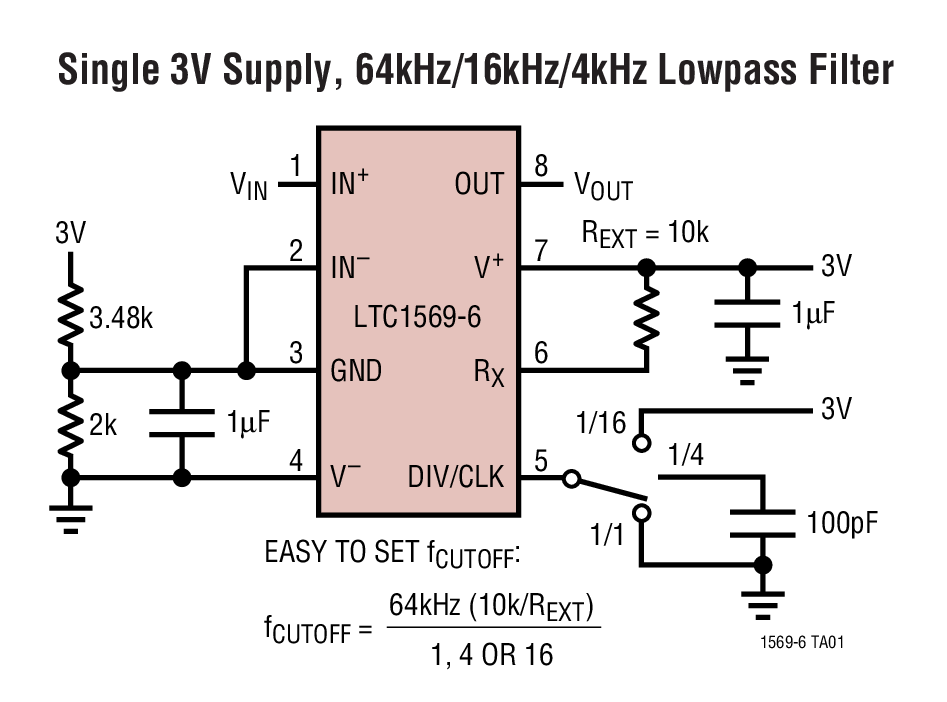 Single 3V Supply, 64kHz/16kHz/4kHz Lowpass Filter