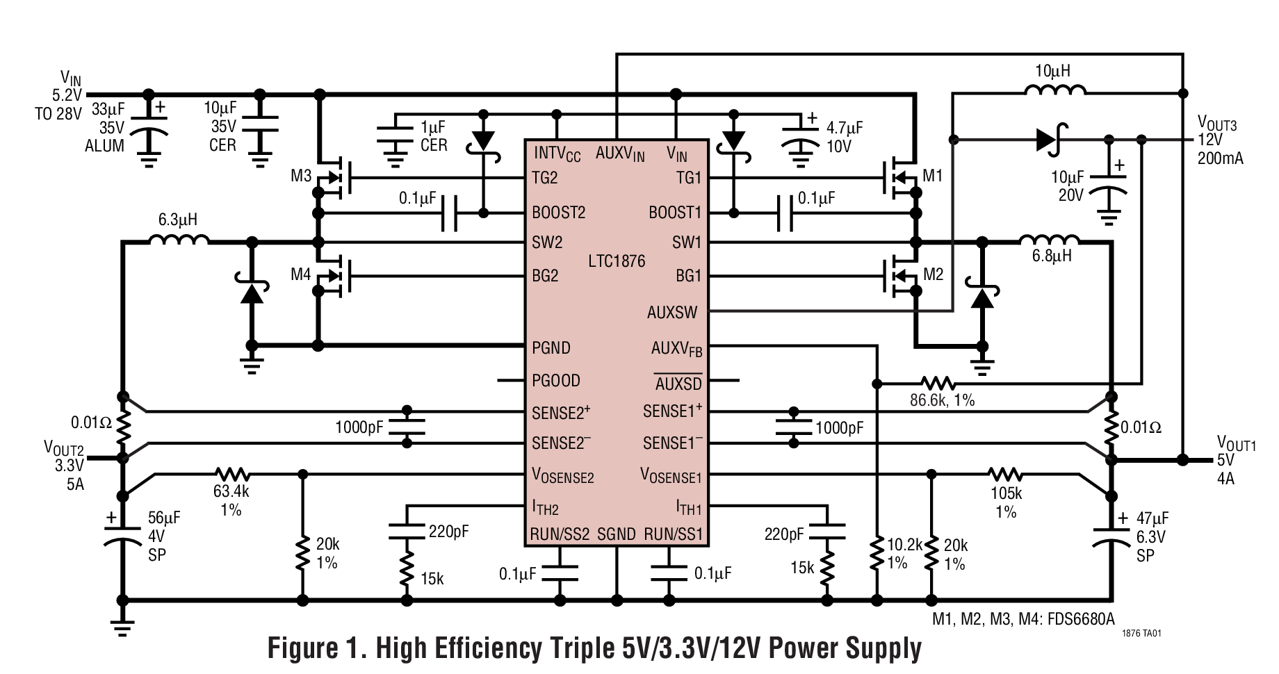 Figure 1. High Efficiency Triple 5V/3.3V/12V Power Supply
