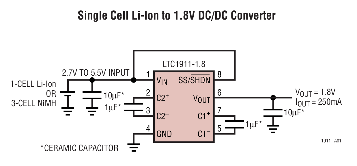 Single Cell Li-Ion to 1.8V DC/DC Converter
