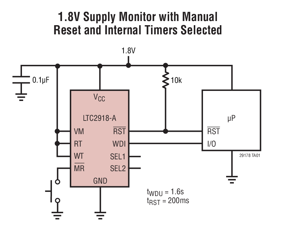 1.8V Supply Monitor with Manual  Reset and Internal Timers Selected