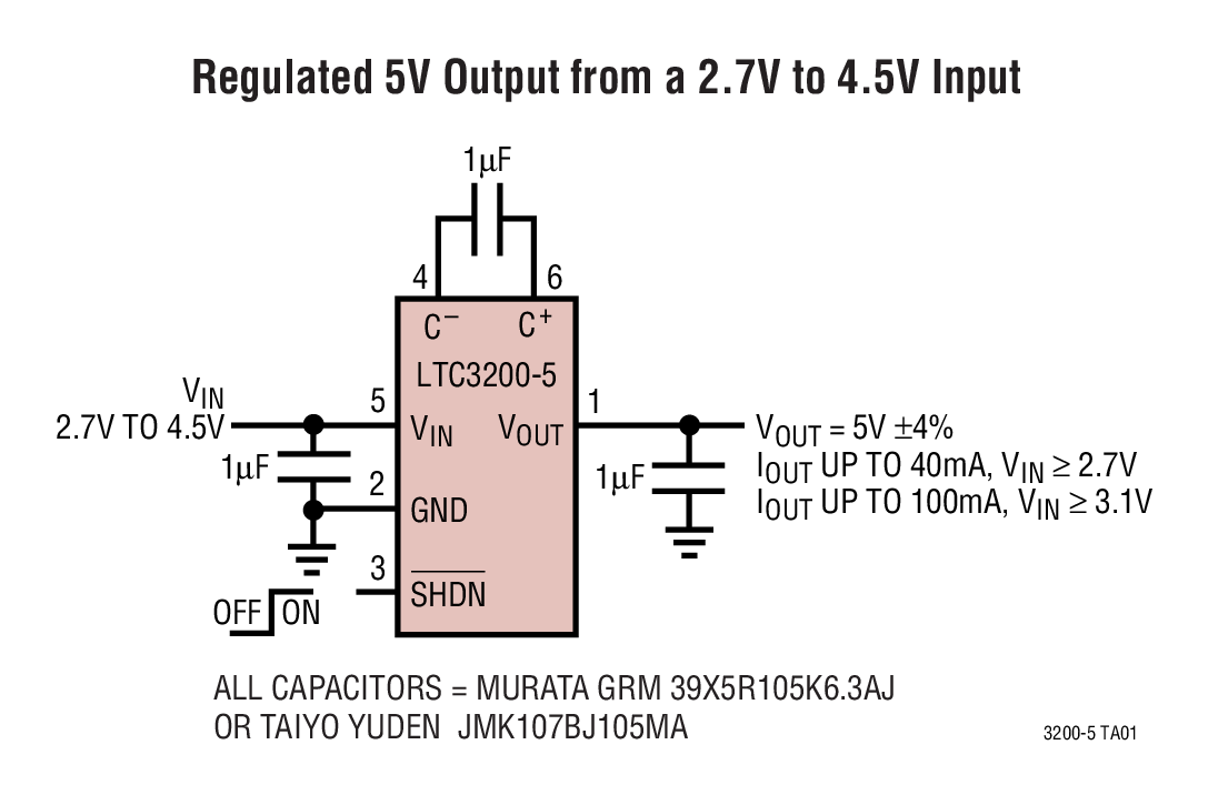 Regulated 5V Output from a 2.7V to 4.5V Input
