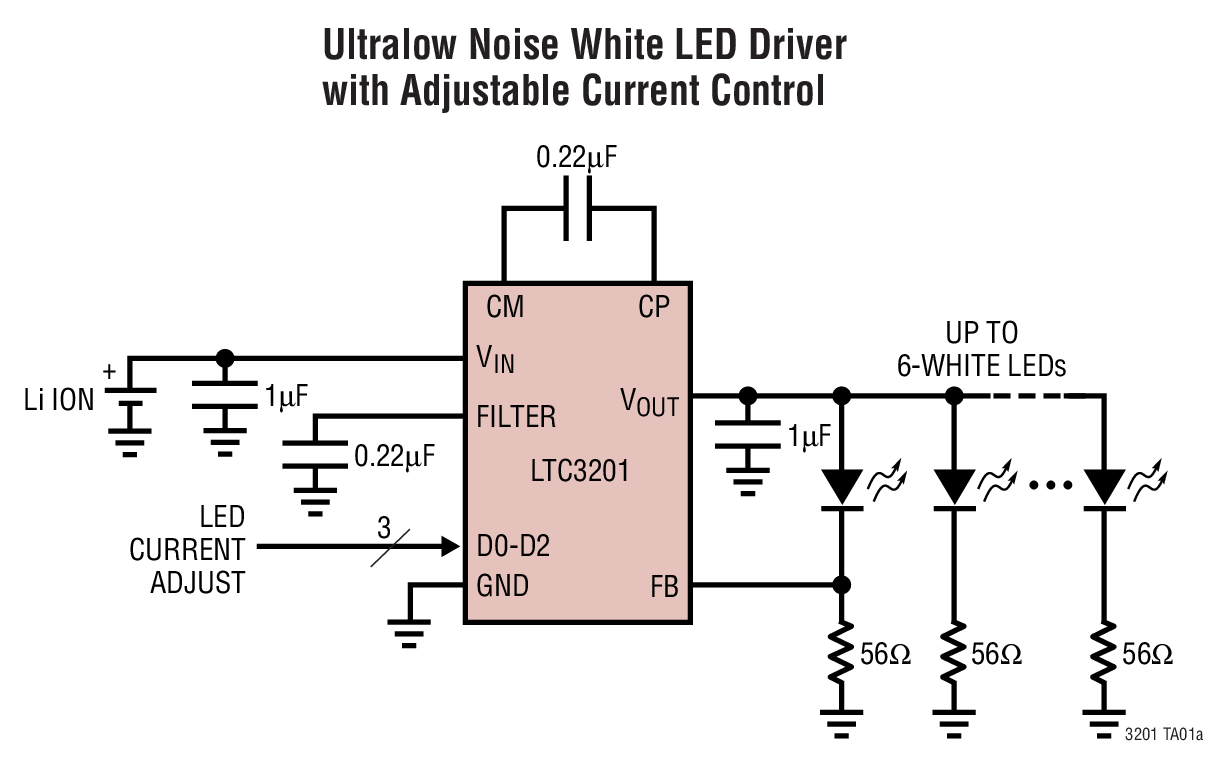 Ultralow Noise White LED Driver with Adjustable Current Control