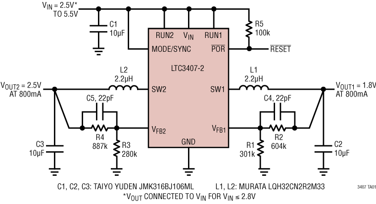 LTC3407-2 Application Circuit