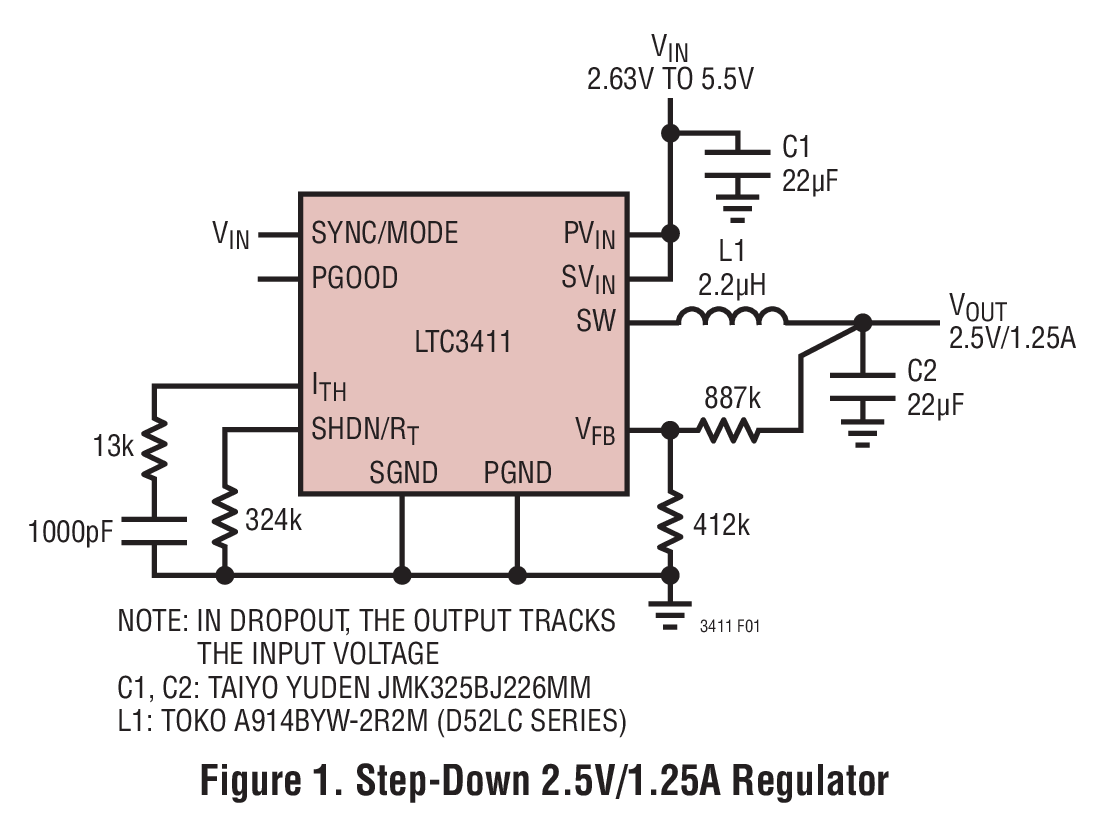 Figure 1. Step-Down 2.5V/1.25A Regulator