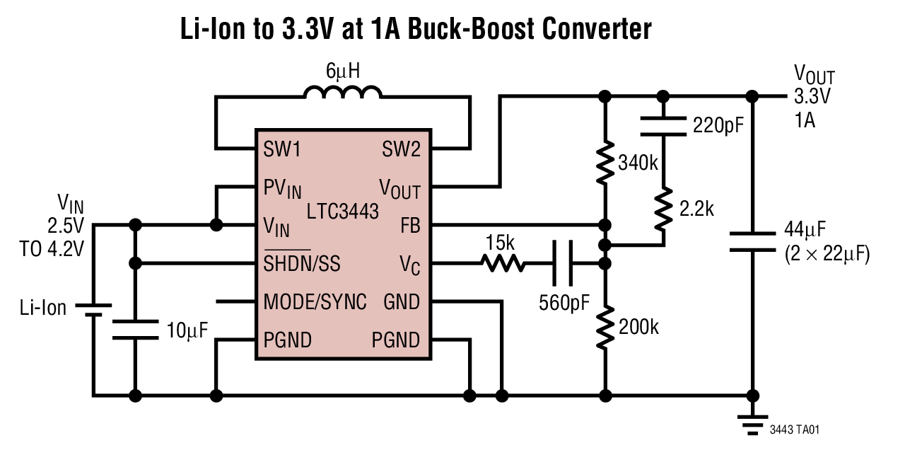 Li-Ion to 3.3V at 1A Buck-Boost Converter