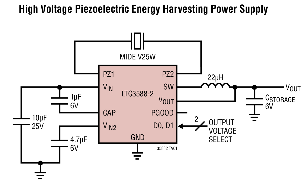 High Voltage Piezoelectric Energy Harvesting Power Supply