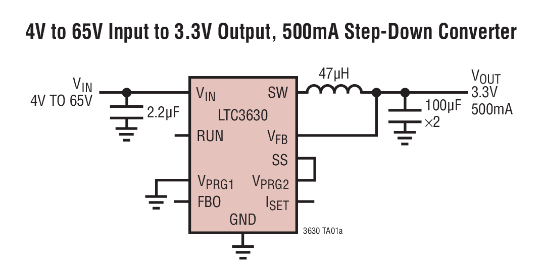 4V to 65V Input to 3.3V Output, 500mA Step-Down Converter