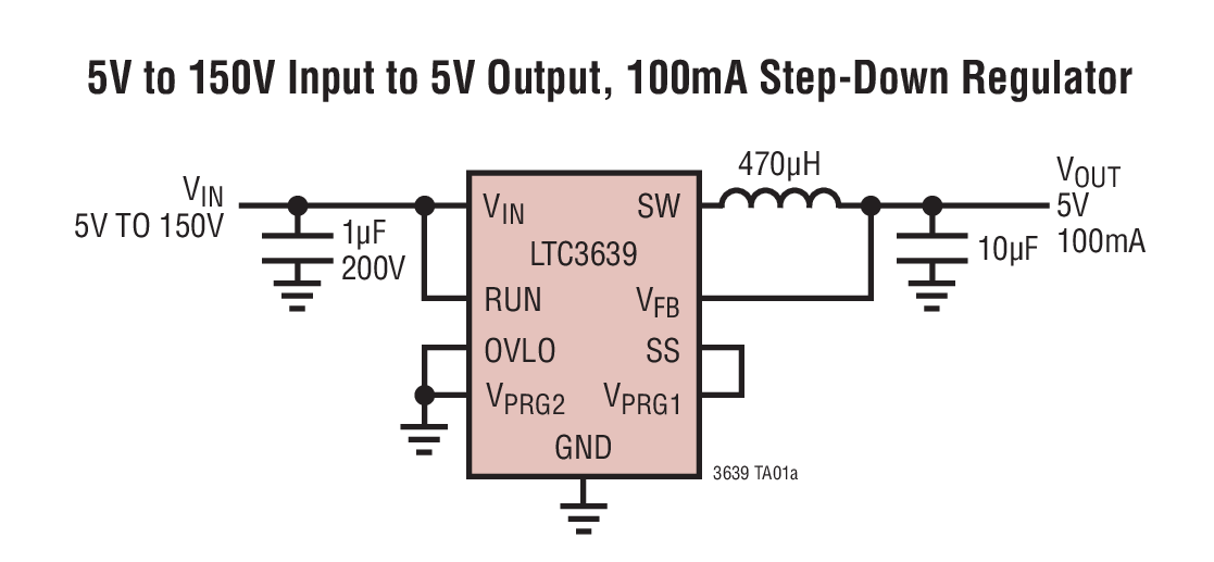5V to 150V Input to 5V Output, 100mA Step-Down Regulator