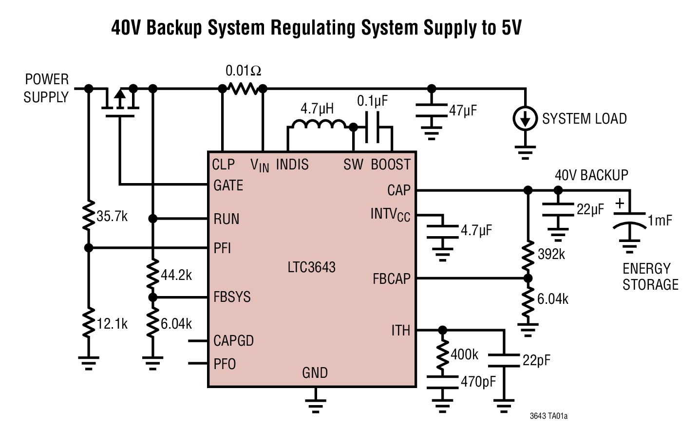 40V Backup System Regulating System Supply to 5V