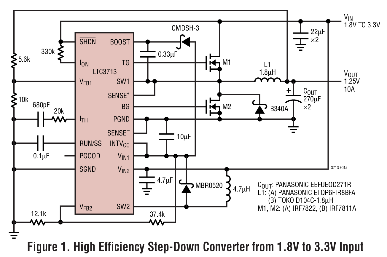 Figure 1. High Efficiency Step-Down Converter from 1.8V to 3.3V Input