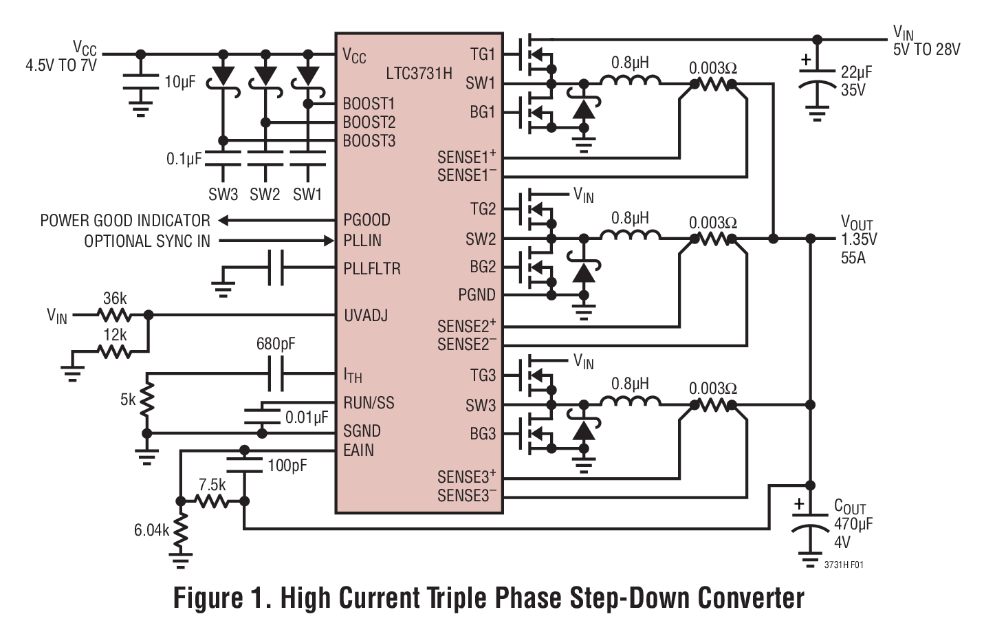 High Current Triple Phase Step-Down Converter