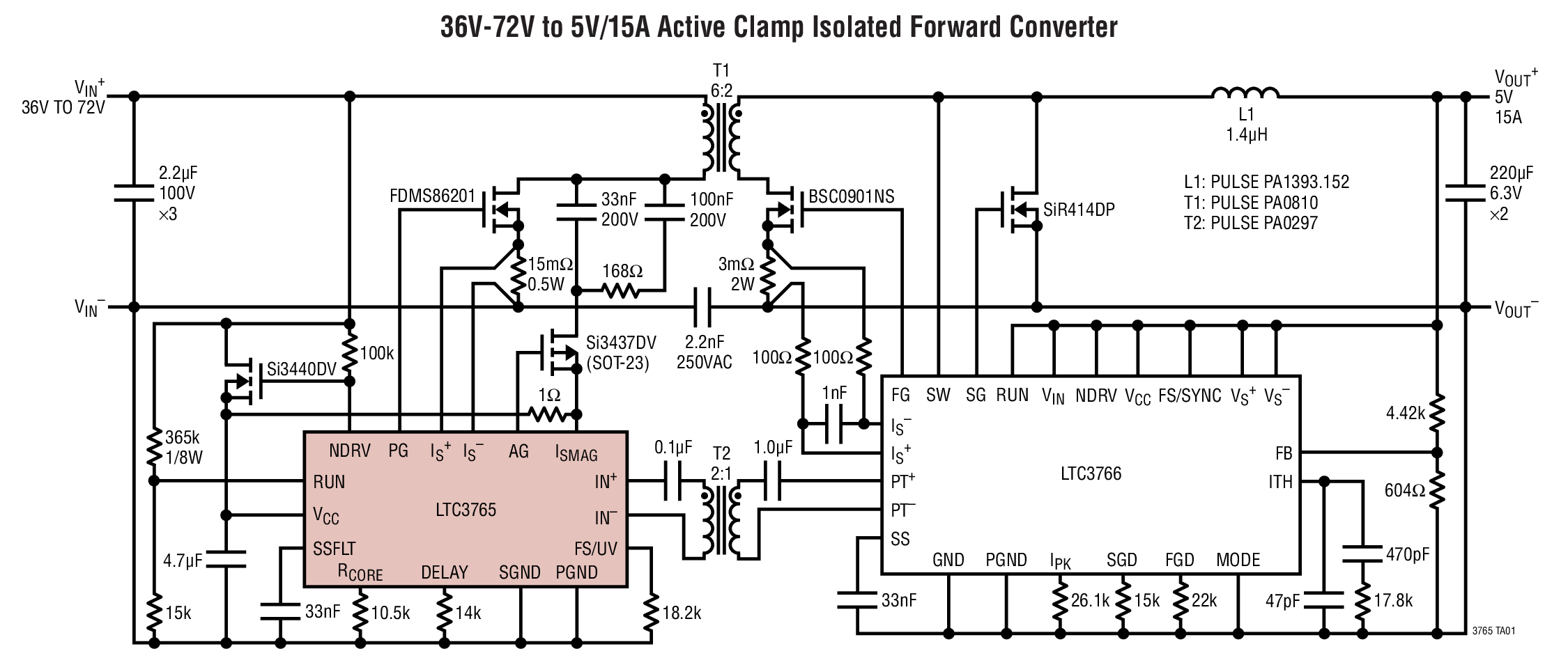 36V-72V to 5V/15A Active Clamp Isolated Forward Converter