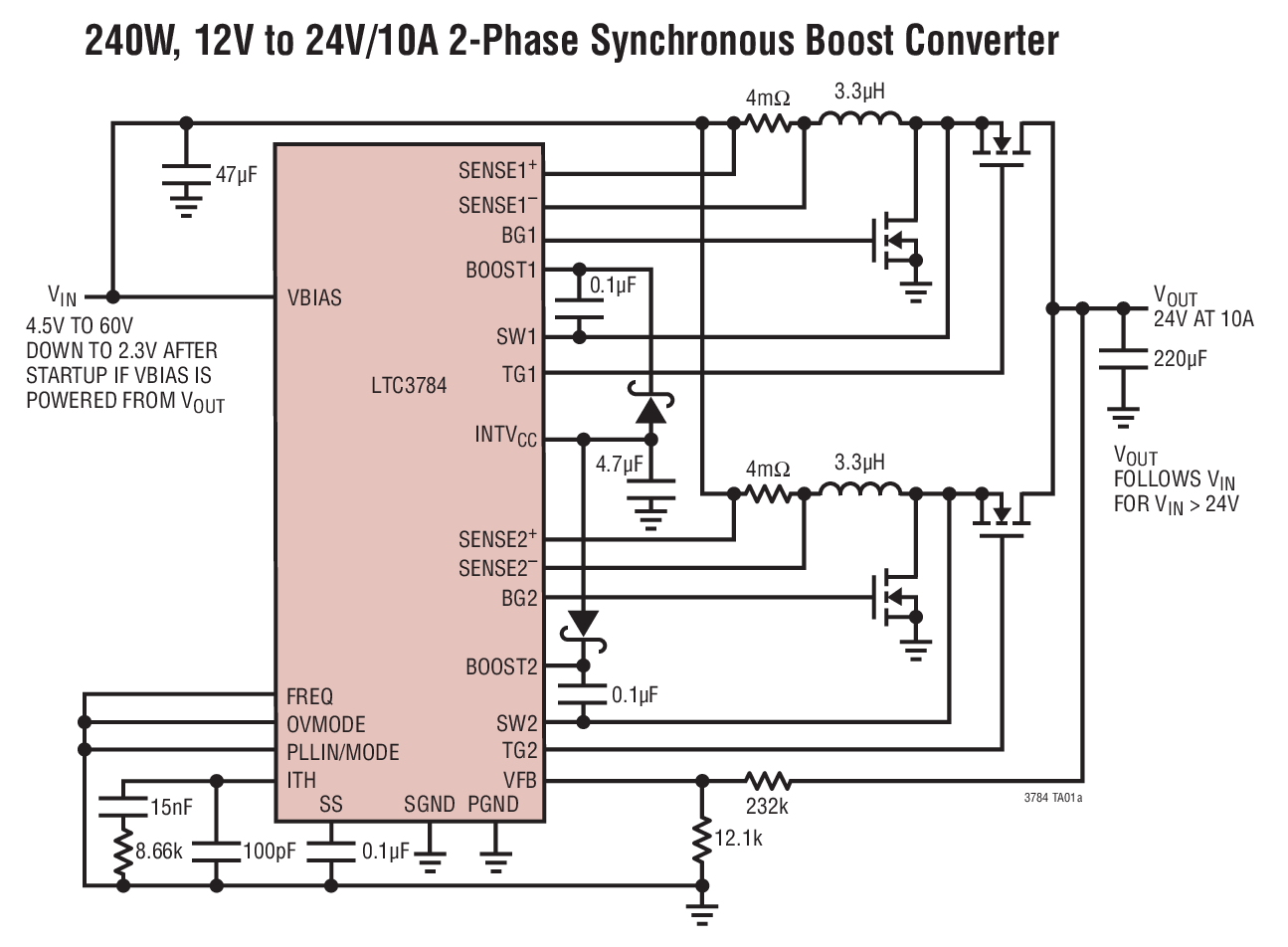 240W, 12V to 24V/10A 2-Phase Synchronous Boost Converter
