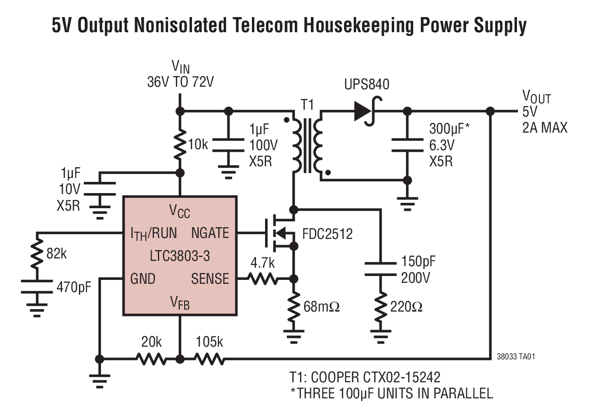 5V Output Nonisolated Telecom Housekeeping Power Supply