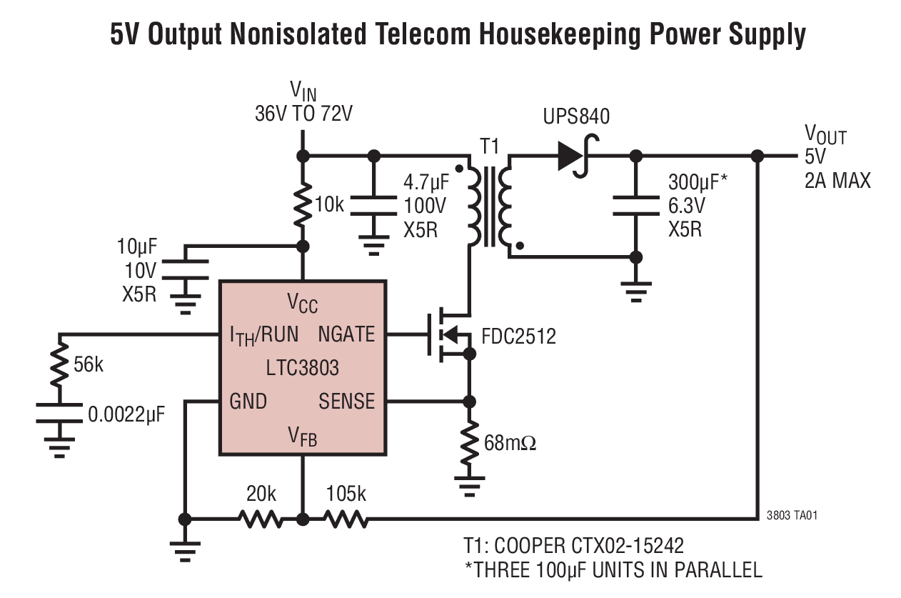 5V Output Nonisolated Telecom Housekeeping Power Supply