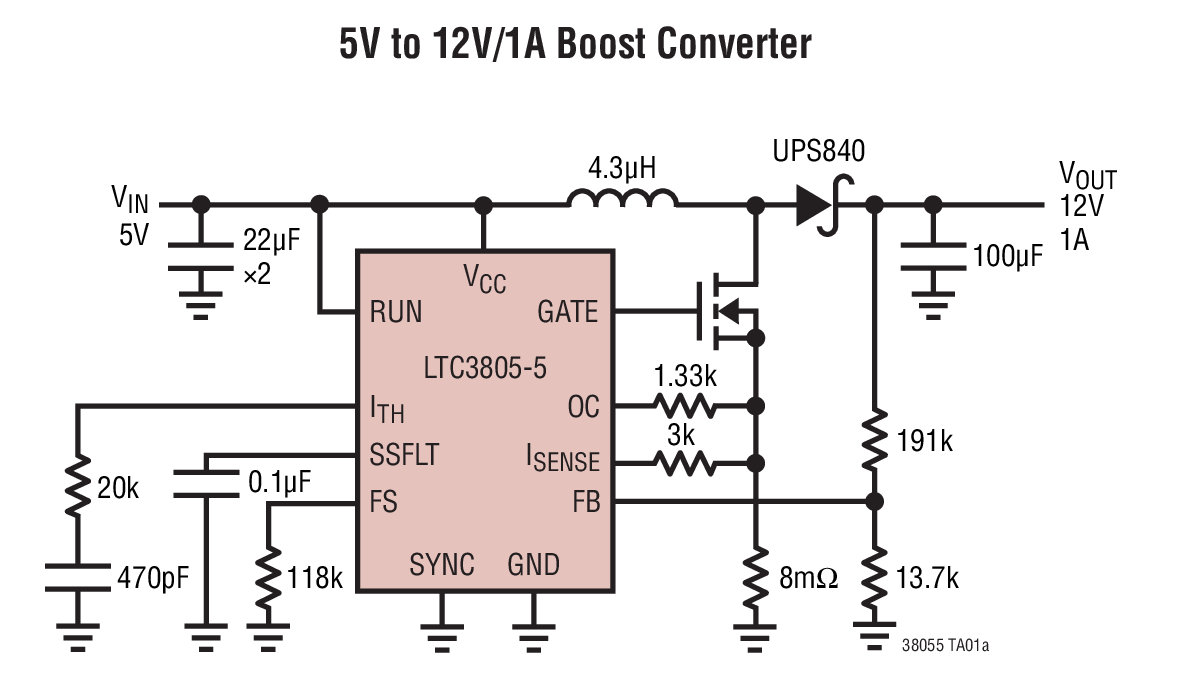 5V to 12V/1A Boost Converter