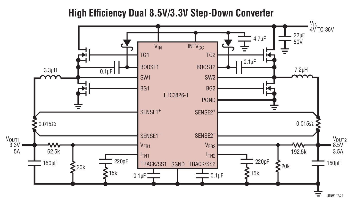 High Efﬁciency Dual 8.5V/3.3V Step-Down Converter