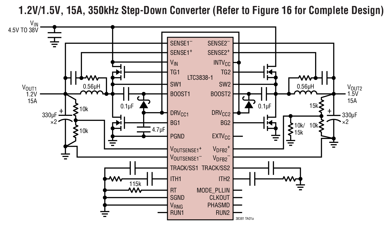 1.2V/1.5V, 15A, 350kHz Step-Down Converter (Refer to Figure 16 for Complete Design)