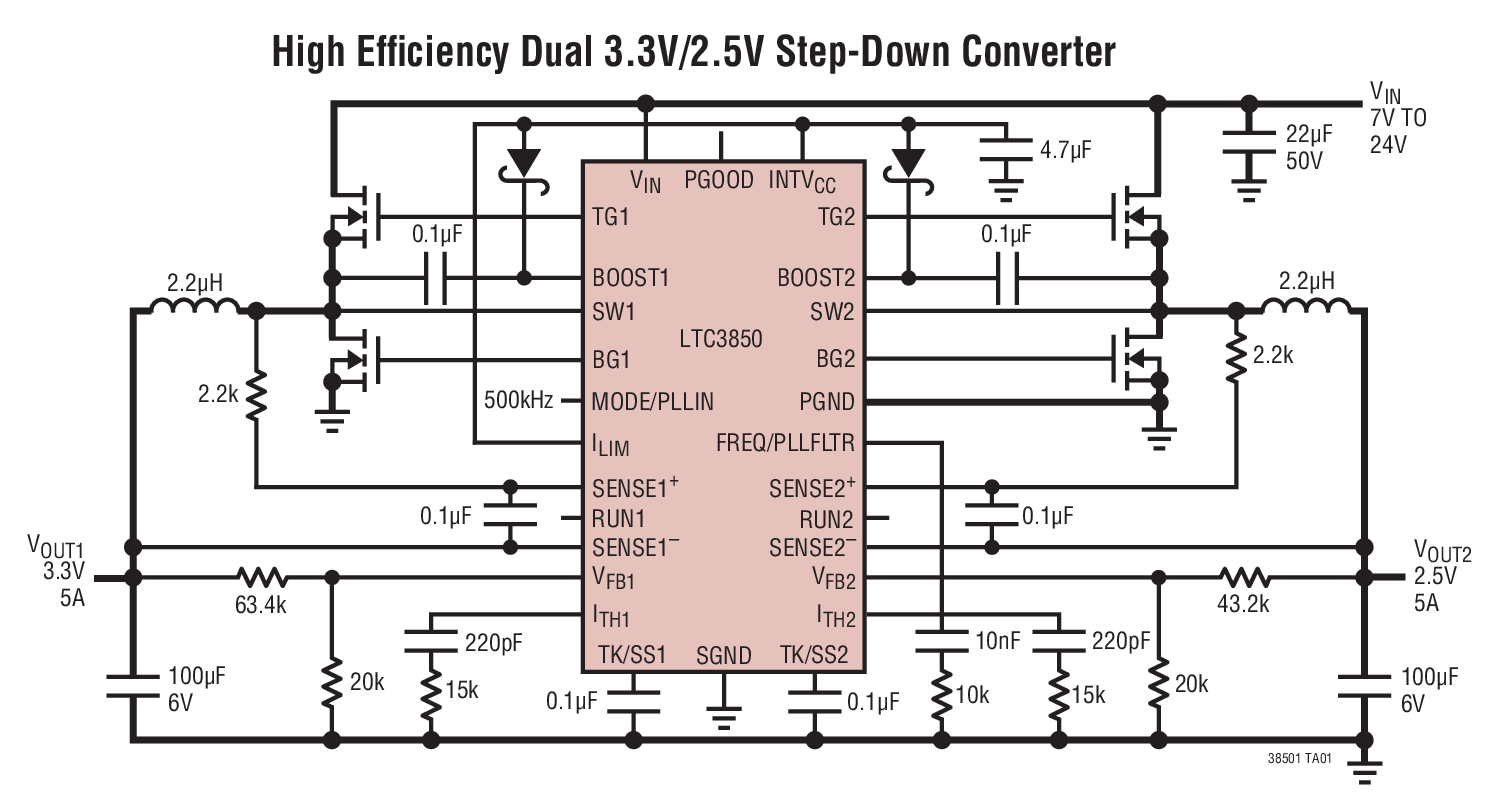 High Efficiency Dual 3.3V/2.5V Step-Down Converter