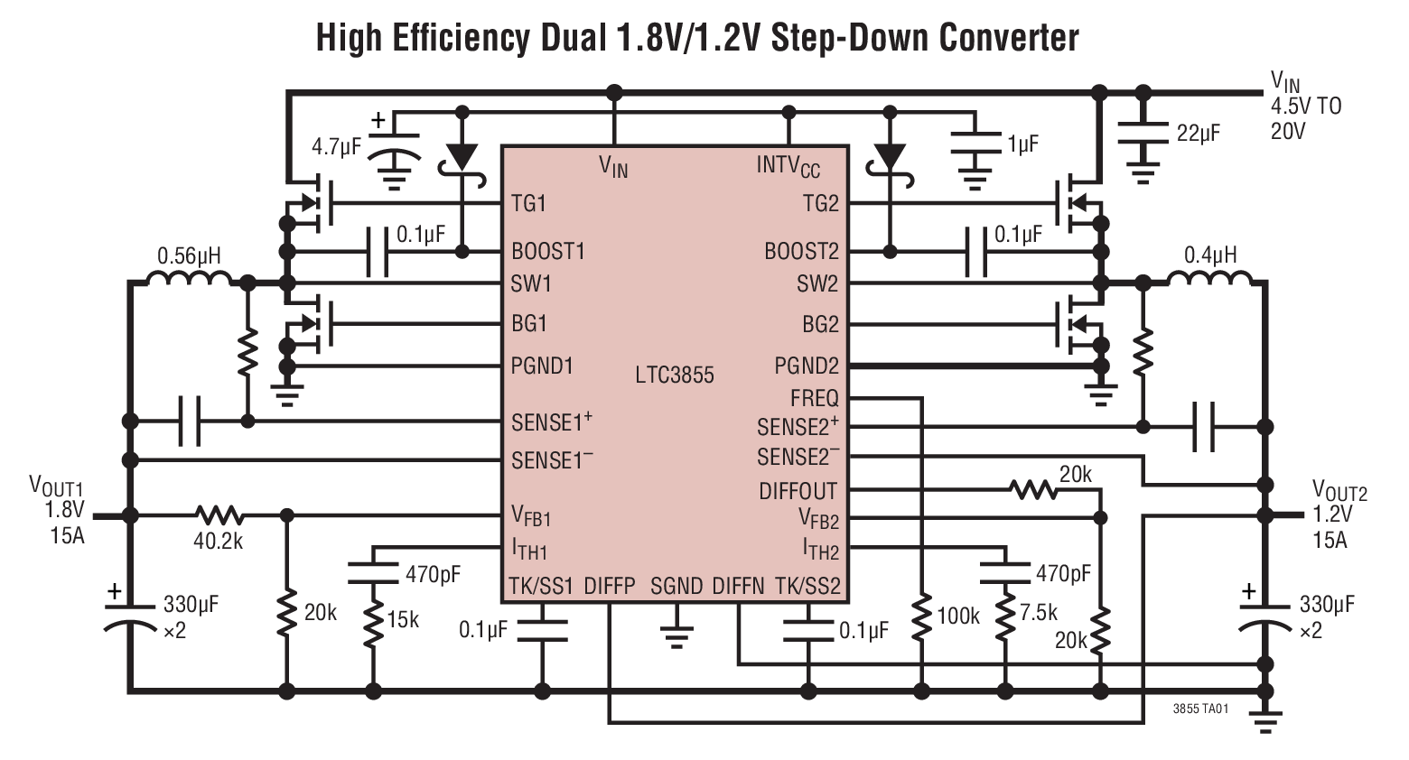 High Efficiency Dual 1.8V/1.2V Step-Down Converter