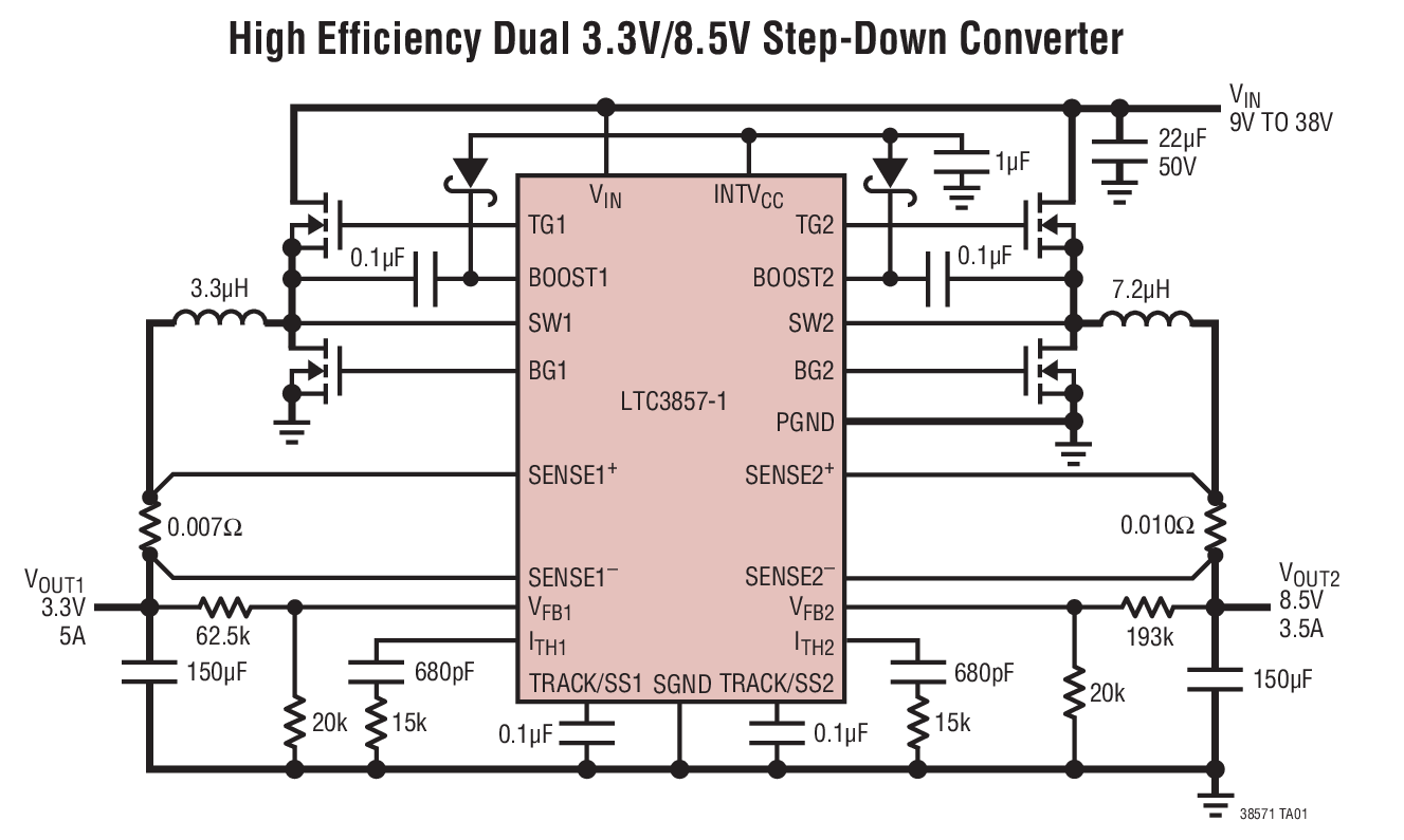 High Efficiency Dual 3.3V/8.5V Step-Down Converter