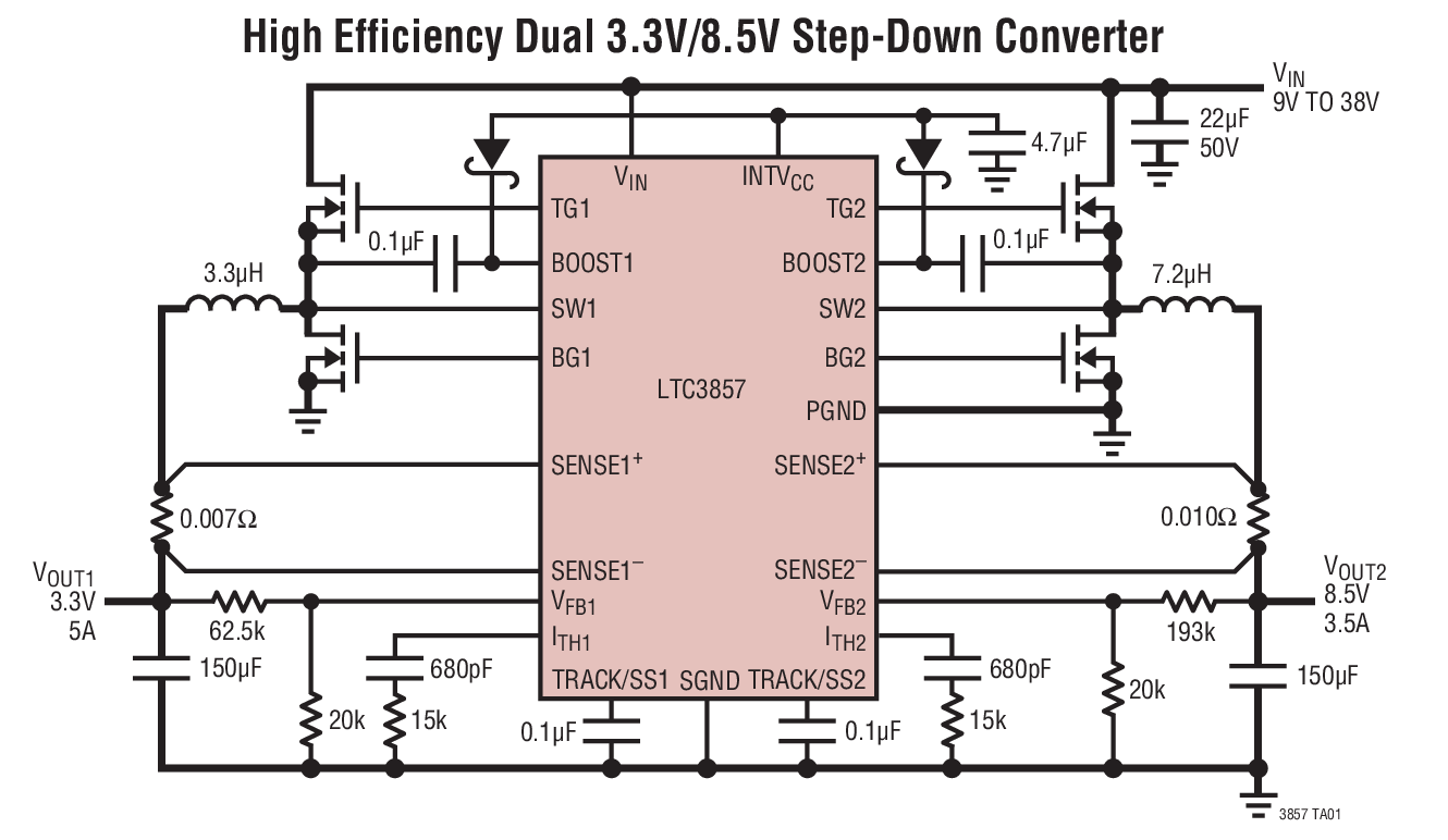 High Efficiency Dual 3.3V/8.5V Step-Down Converter