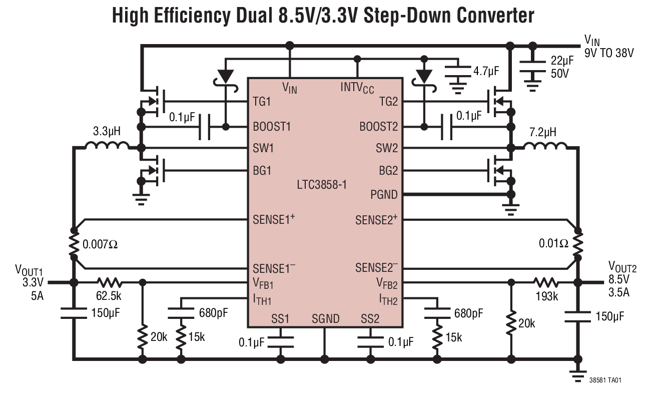 High Efﬁciency Dual 8.5V/3.3V Step-Down Converter