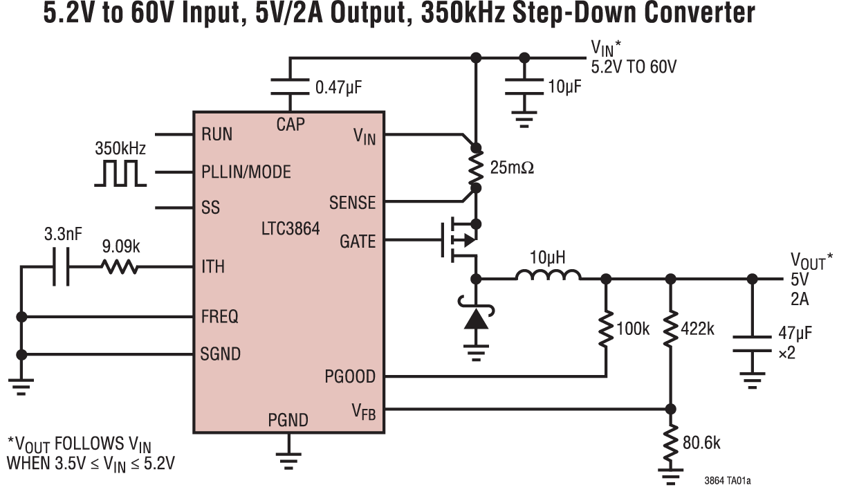 5.2V to 60V Input, 5V/2A Output, 350kHz Step-Down Converter