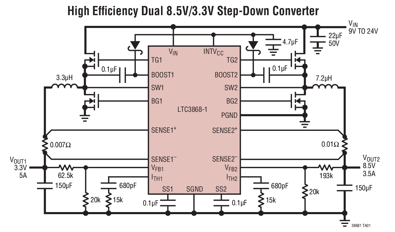 High Efﬁciency Dual 8.5V/3.3V Step-Down Converter