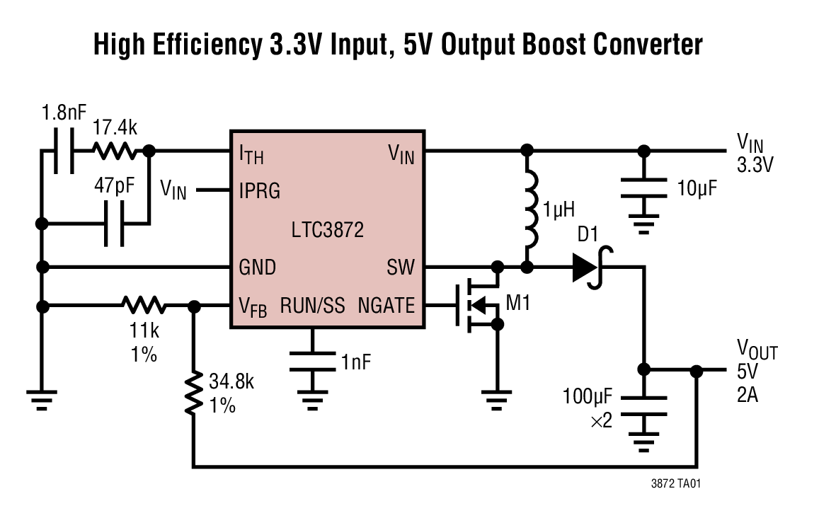 High Efficiency 3.3V Input, 5V Output Boost Converter