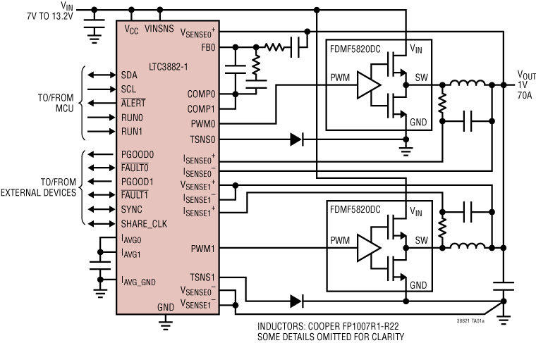 LTC3882-1/LTC3882-2 Application Circuit