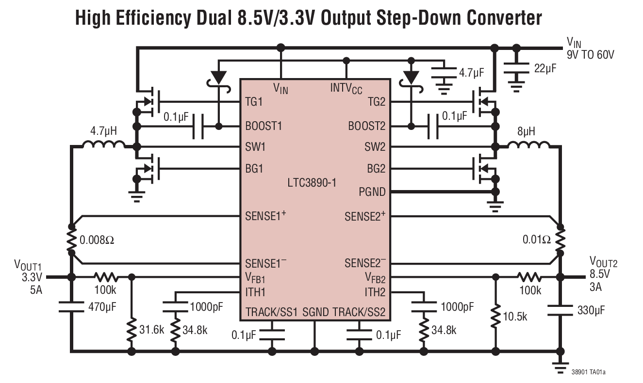 High Efficiency Dual 8.5V/3.3V Output Step-Down Converter