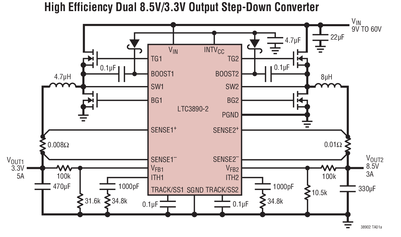 High Efficiency Dual 8.5V/3.3V Output Step-Down Converter