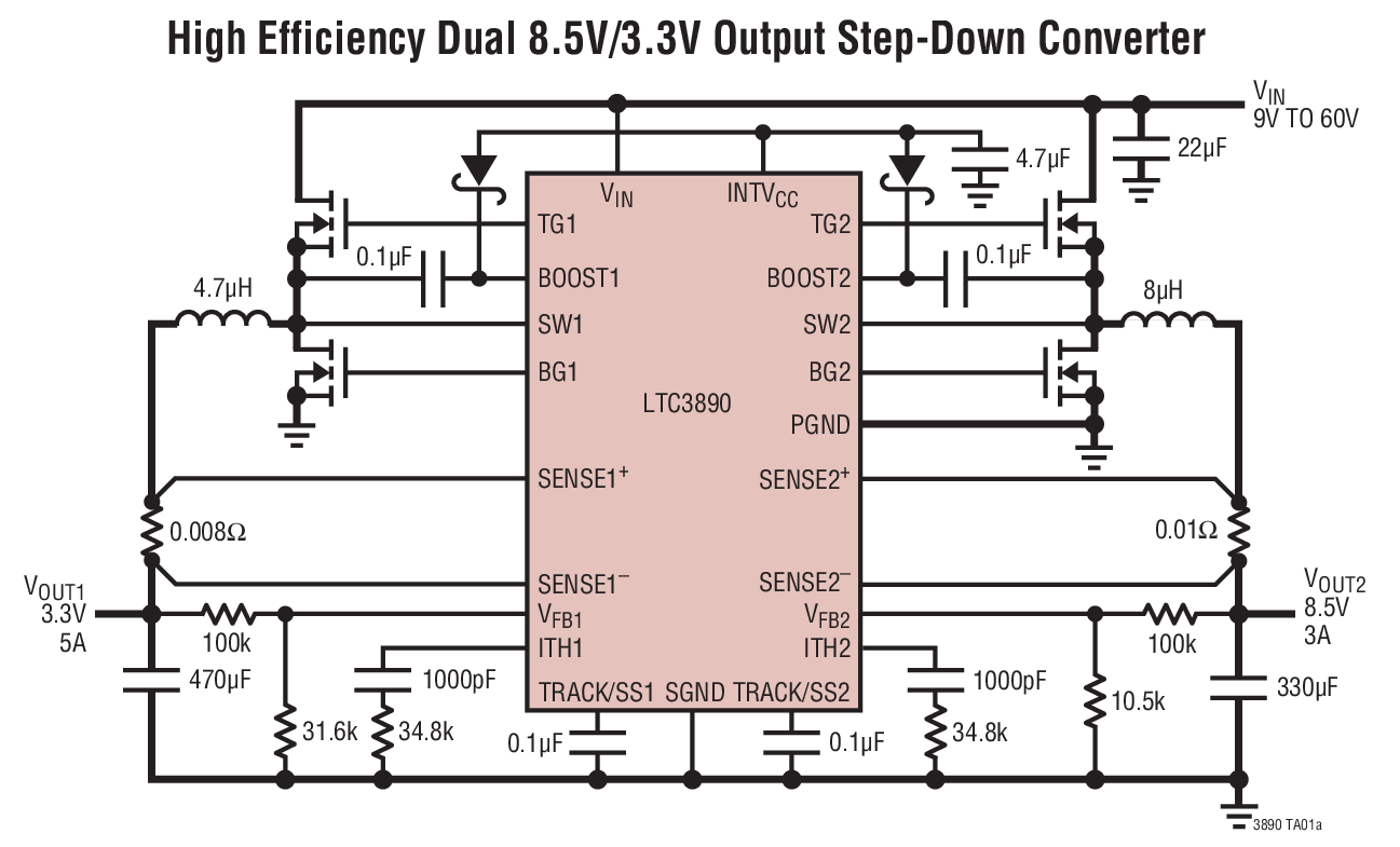 High Efficiency Dual 8.5V/3.3V Output Step-Down Converter