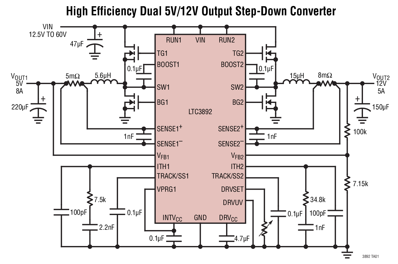 High Efficiency Dual 5V/12V Output Step-Down Converter