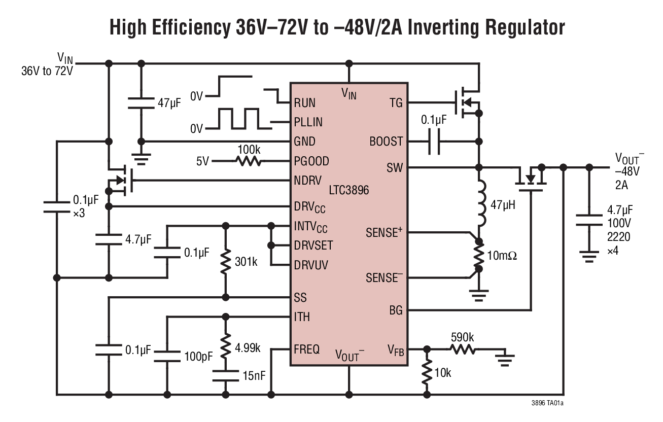 High Efficiency 36V–72V to –48V/2A Inverting Regulator