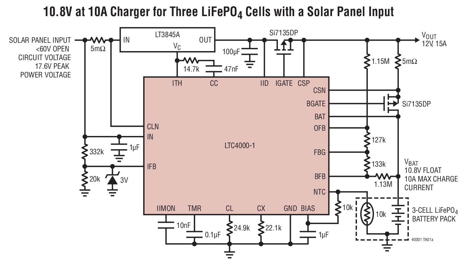 10.8V at 10A Charger for Three LiFePO4 Cells with a Solar Panel Input