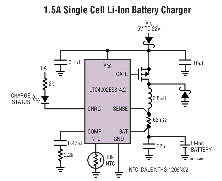 1.5A Single Cell Li-Ion Battery Charger