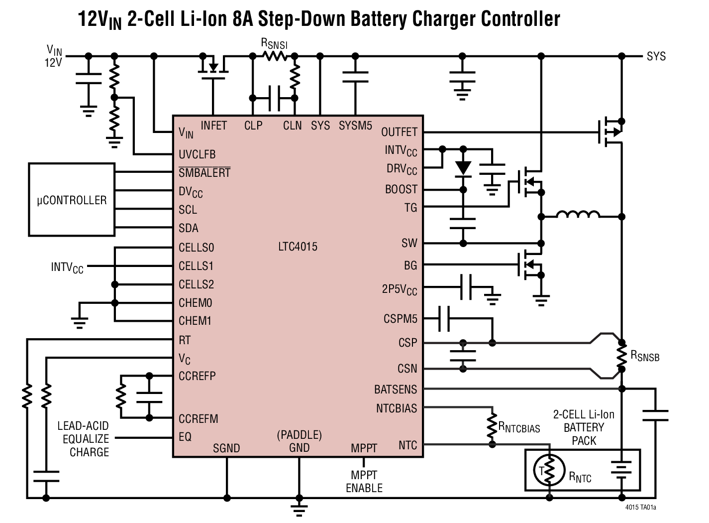 12VIN 2-Cell Li-Ion 8A Step-Down Battery Charger Controller