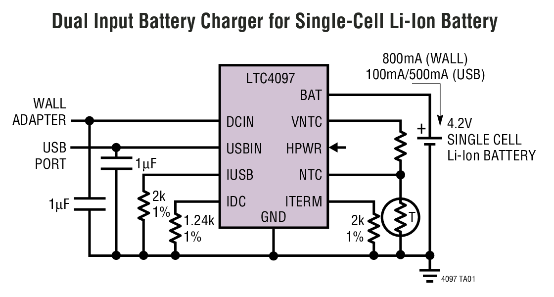 Dual Input Battery Charger for Single-Cell Li-Ion Battery