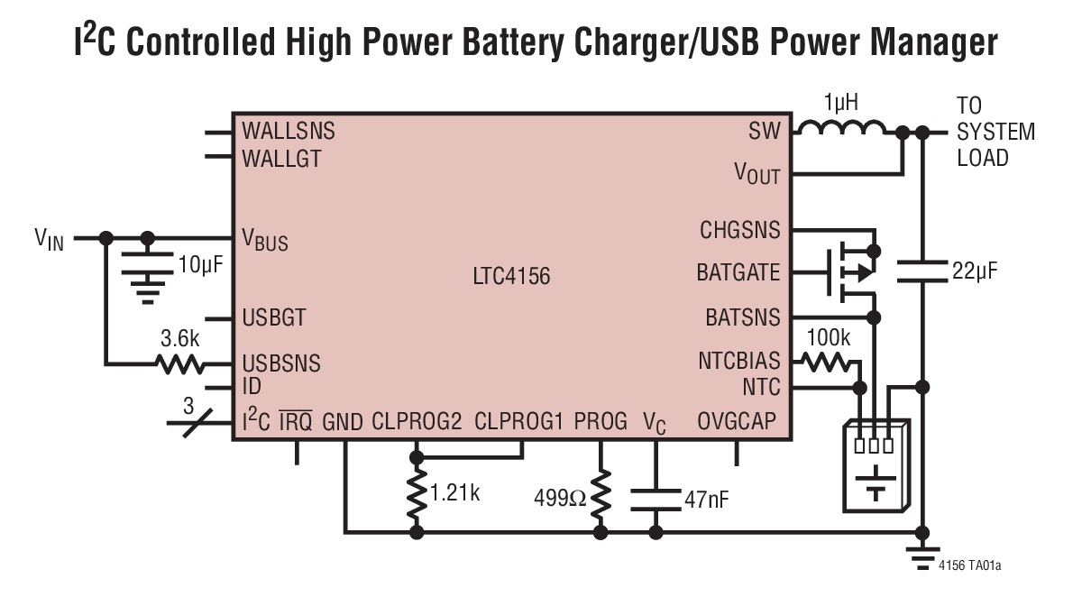 I 2C Controlled High Power Battery Charger/USB Power Manager