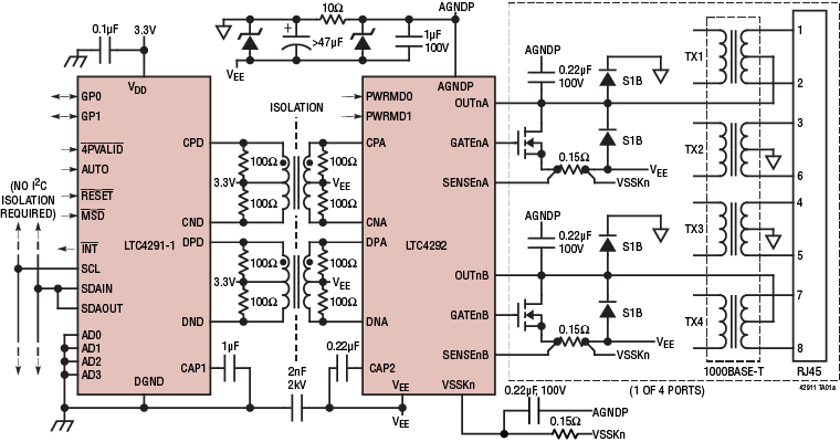 LTC4291-1/LT4292 Application Circuit