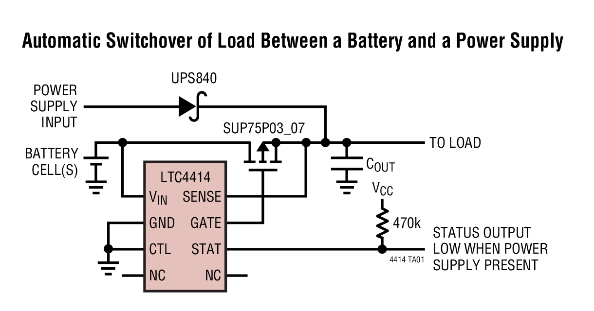 Automatic Switchover of Load Between a Battery and a Power Supply