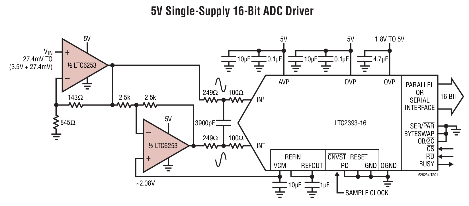 5V Single-Supply 16-Bit ADC Driver