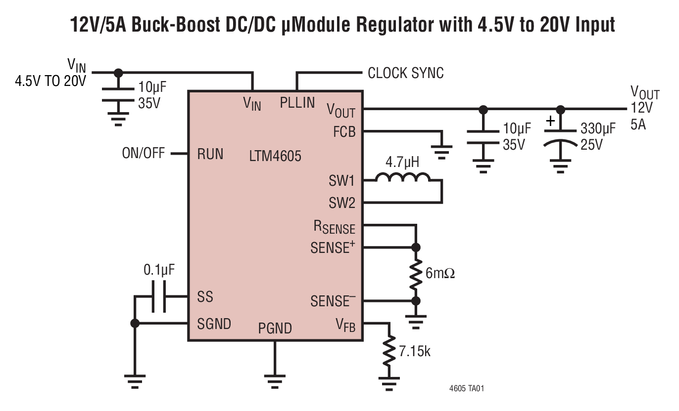 12V/5A Buck-Boost DC/DC μModule Regulator with 4.5V to 20V Input