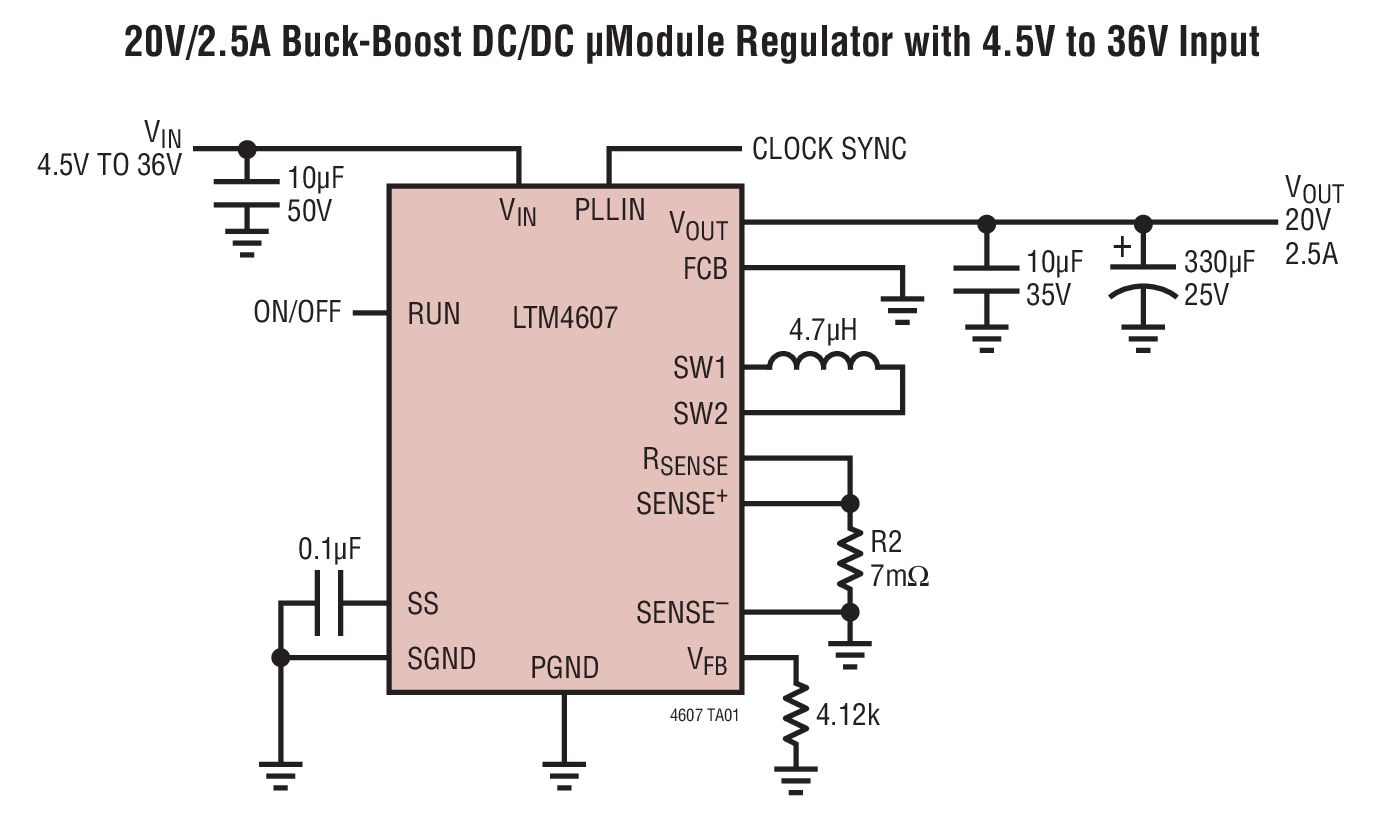 20V/2.5A Buck-Boost DC/DC μModule Regulator with 4.5V to 36V Input