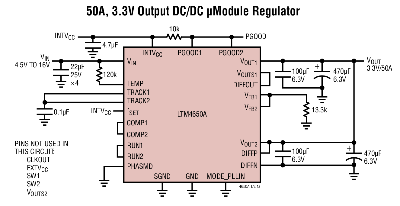 50A, 3.3V Output DC/DC μModule Regulator