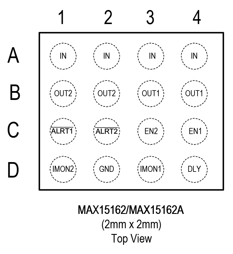 MAX1562/MAX1562A 16 WLP Pin Configuration